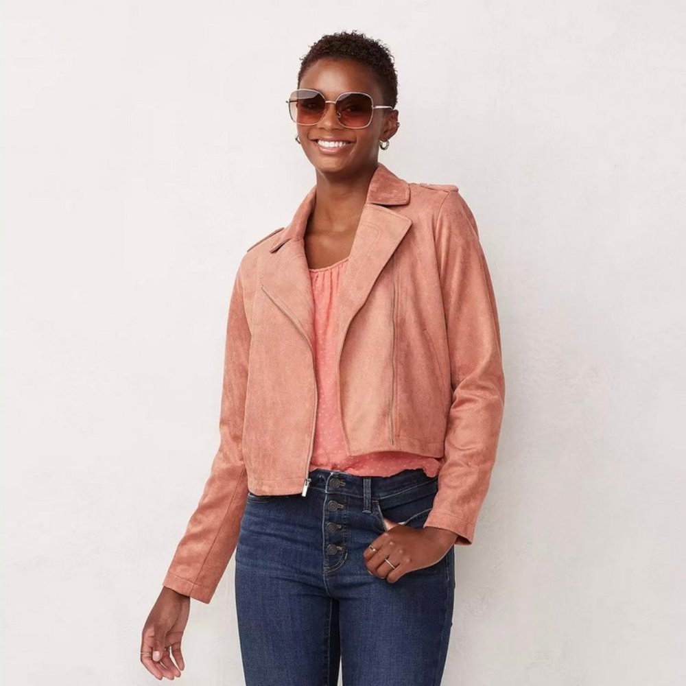 NWT LC Lauren Conrad Faux Suede Mauve Moto Jacket Size M